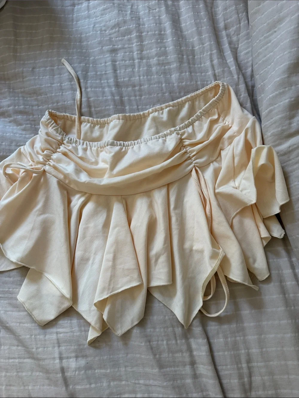 Cream Ruffled Skirt with Handkerchief Hem